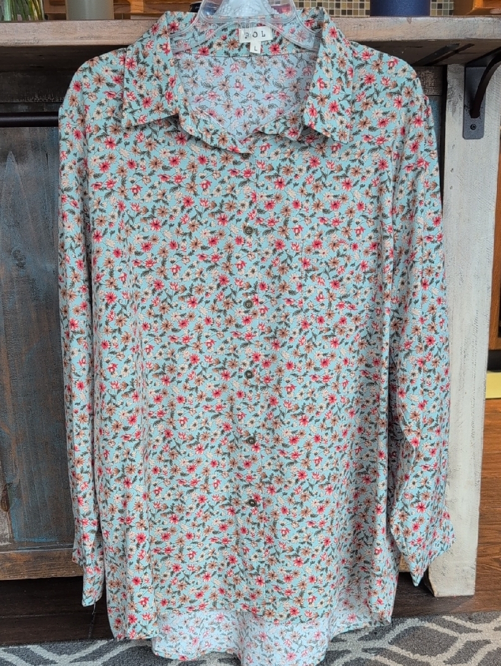 POL By Anthropologie Floral Button Down Shirt Hi/Low Hem - Women's Large